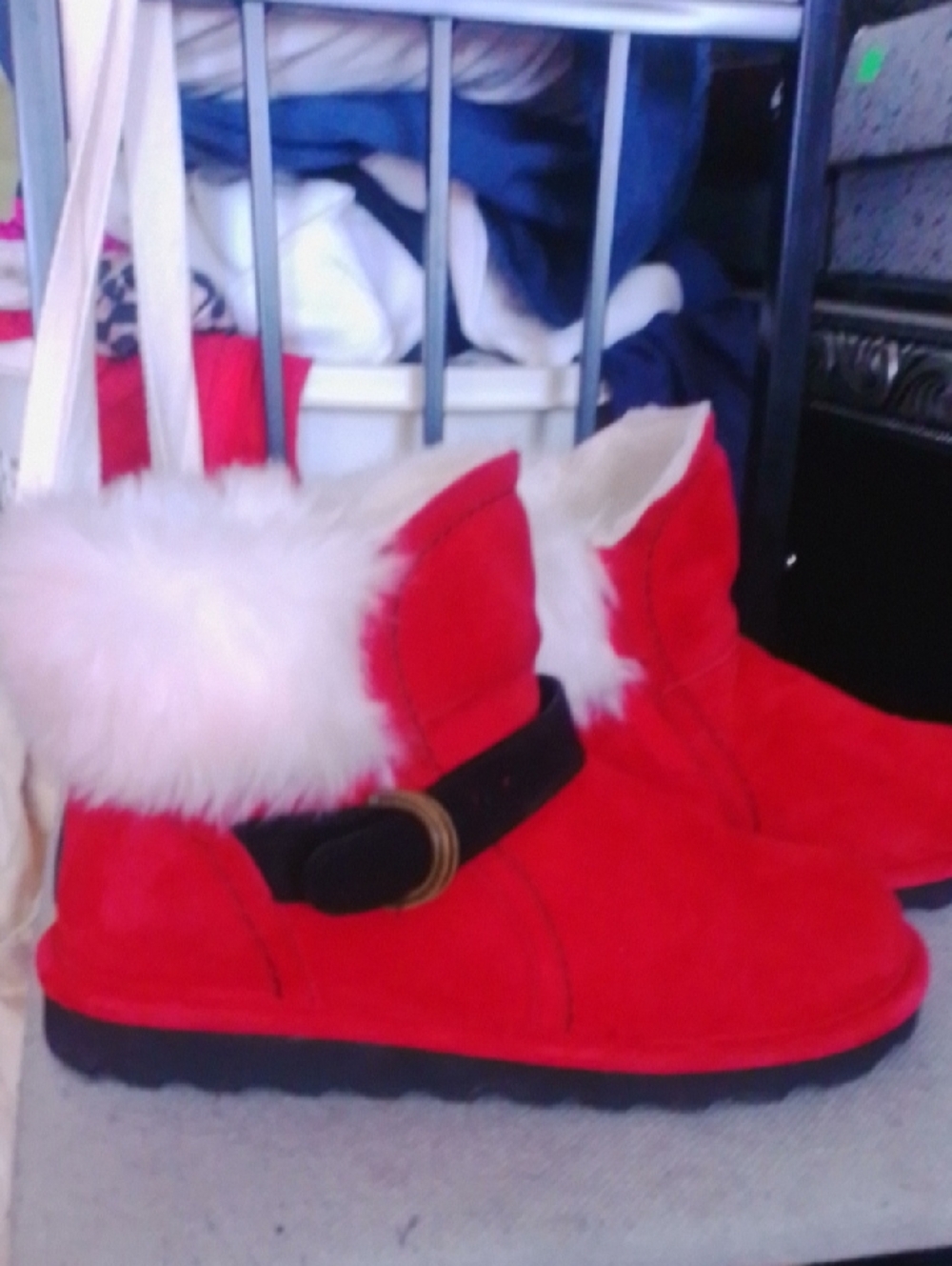 UGG Red Suede Ankle Boots with White Faux Fur Cuff